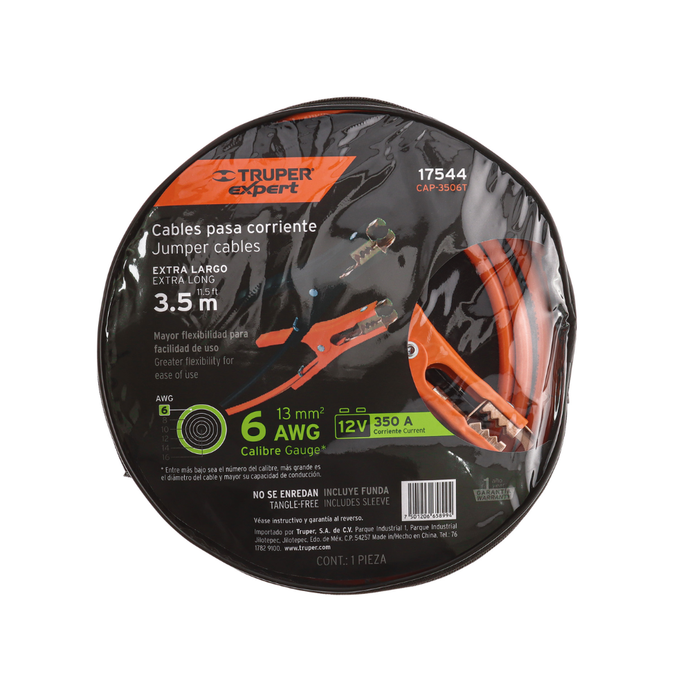 Cables pasa corriente de batería, 3.5M Corriente: 350A TRUPER