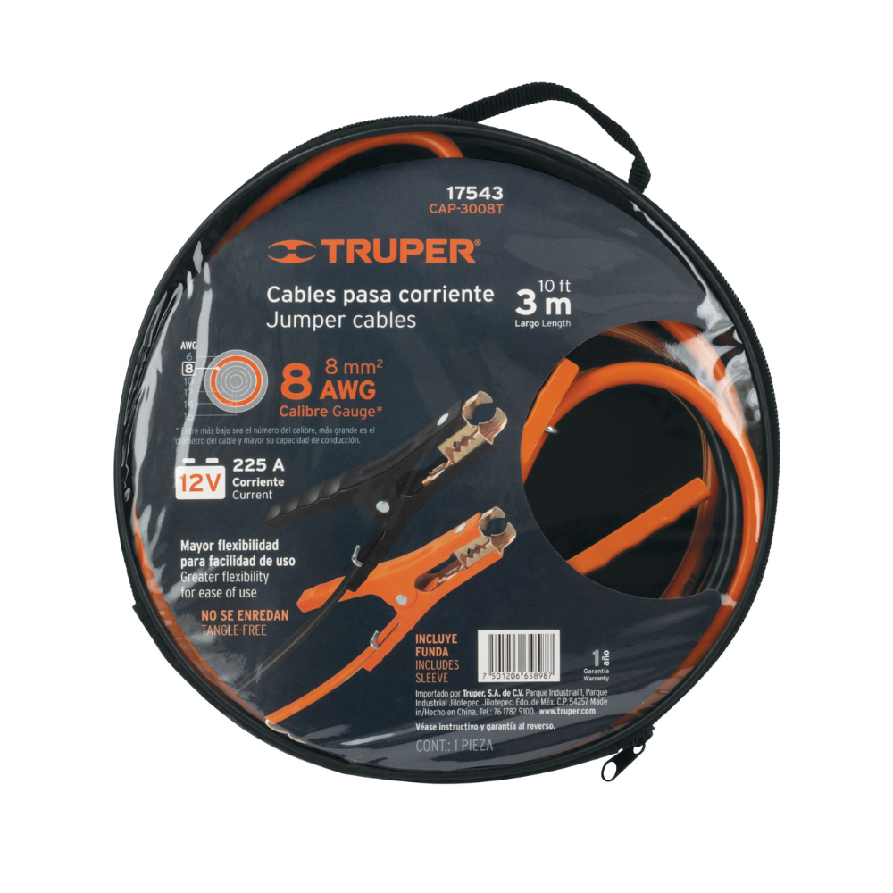 Cables pasa corriente de batería,3M Corriente: 225A TRUPER
