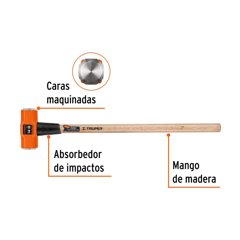 Comba mango de madera 14 lb, 36″ de largo, TRUPER