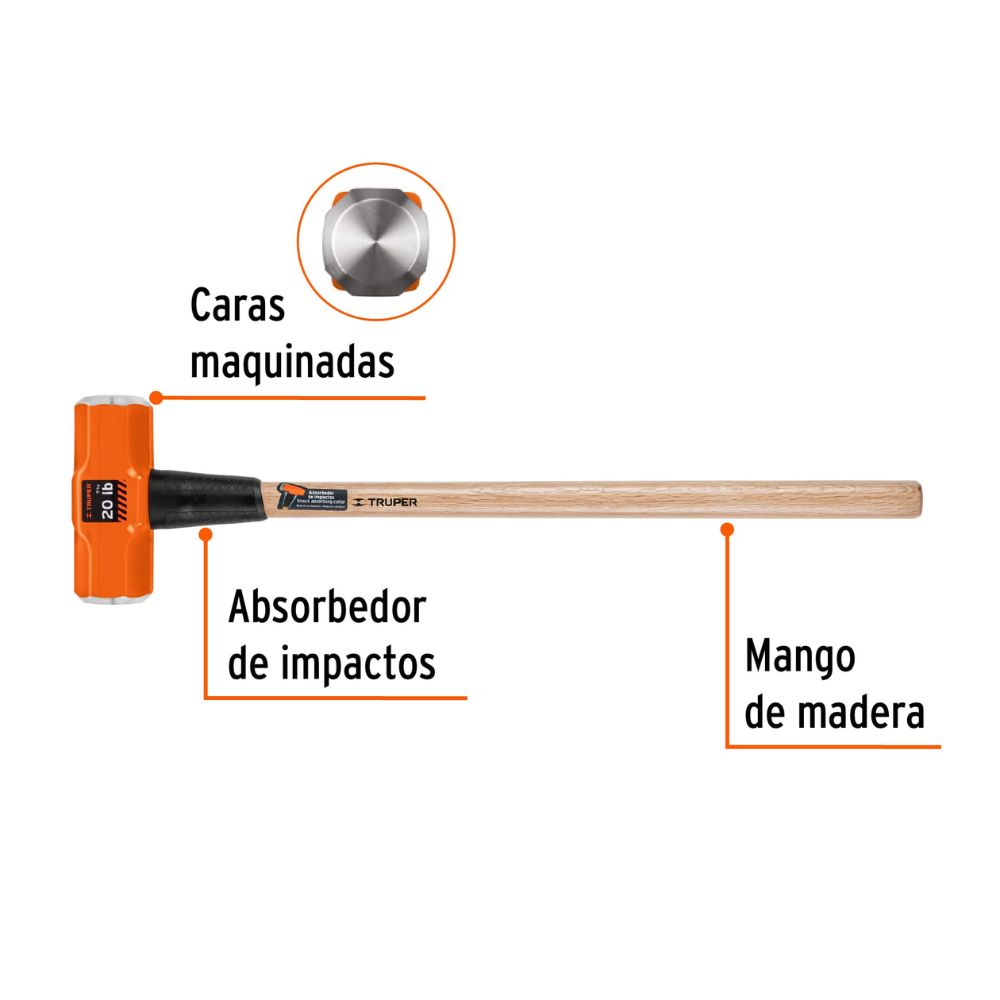 Comba mango de madera 20 lb, 36″ de largo, TRUPER