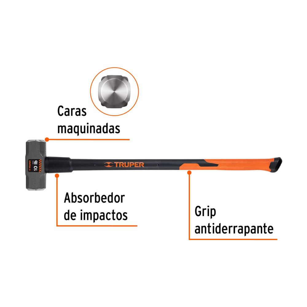 Comba mango fibra de vidrio 10 lb, 36″ de largo, TRUPER