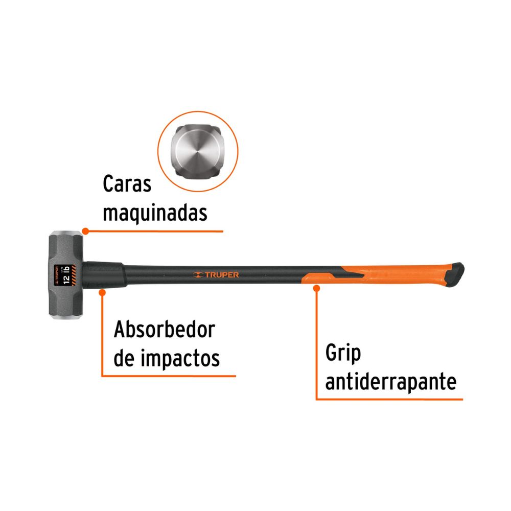 Comba mango fibra de vidrio 12 lb, 36″ de largo, TRUPER