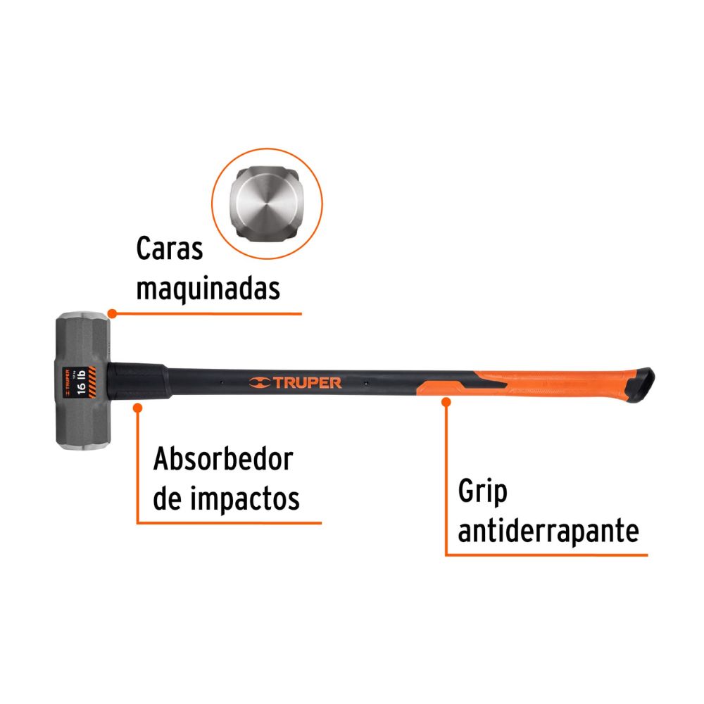 Comba mango fibra de vidrio 16 lb, 36″ de largo, TRUPER