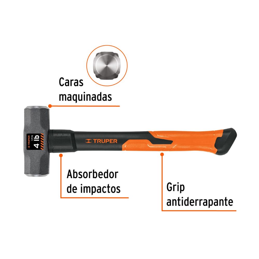 Comba mango fibra de vidrio 4 lb, 14″ de largo, TRUPER