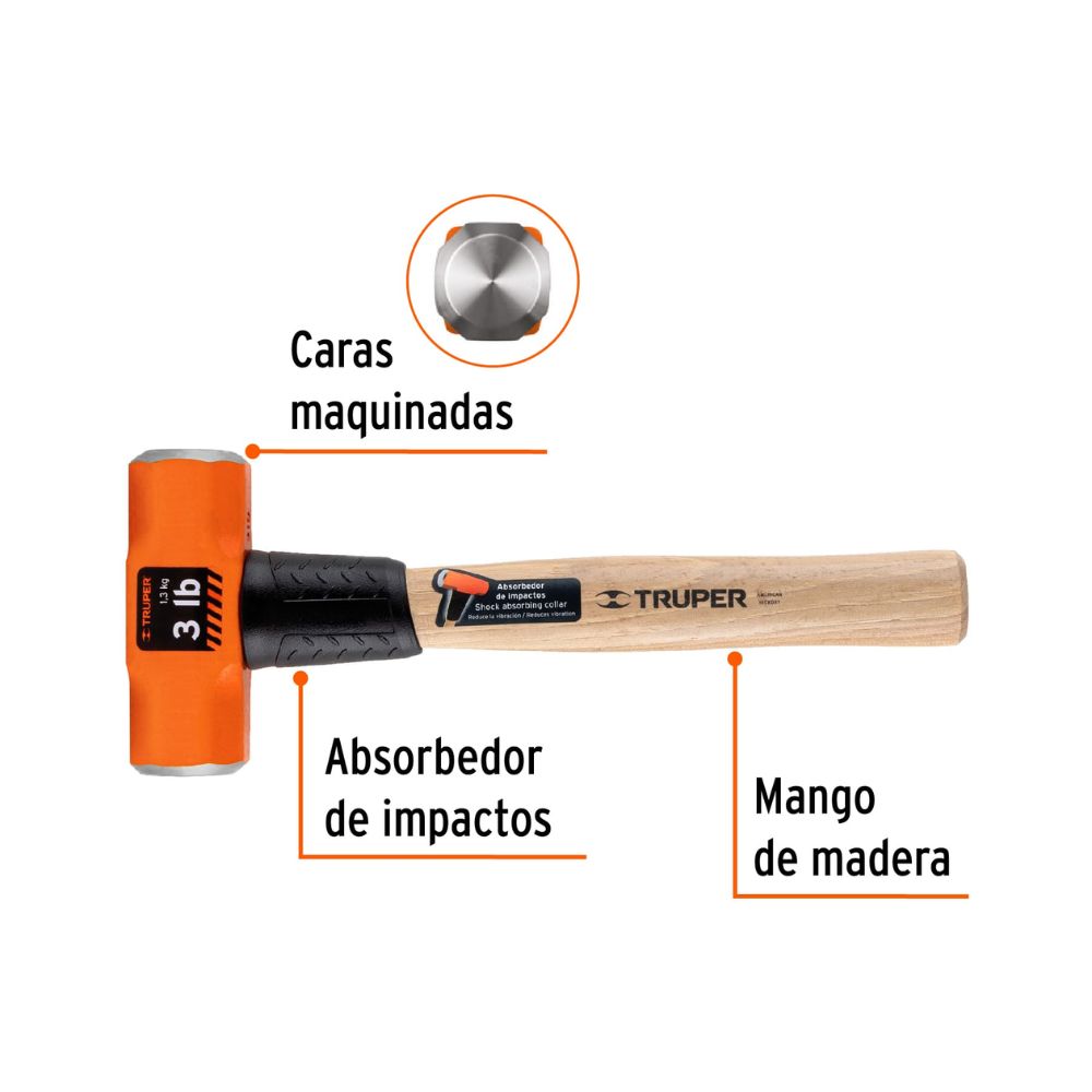 Comba mango de madera 3 lb, 12″ de largo, TRUPER