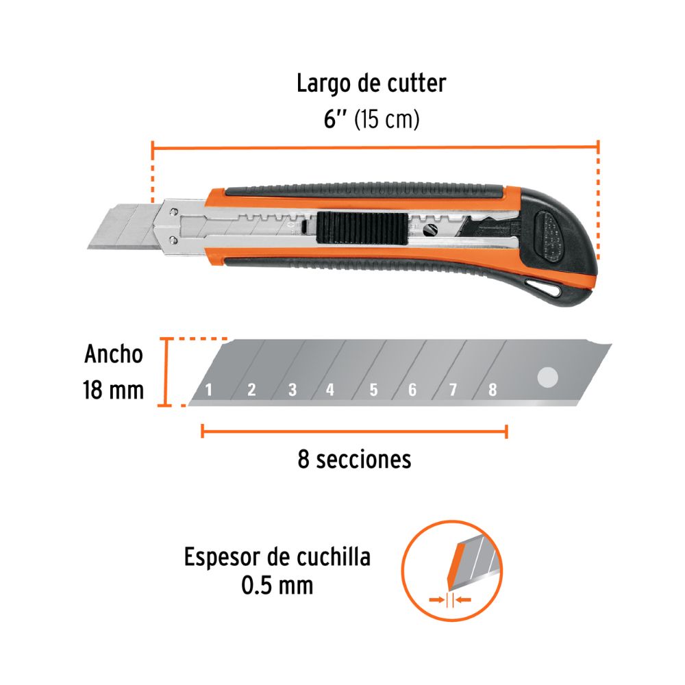 Cutter profesional con alma metálica y grip 18 mm, TRUPER