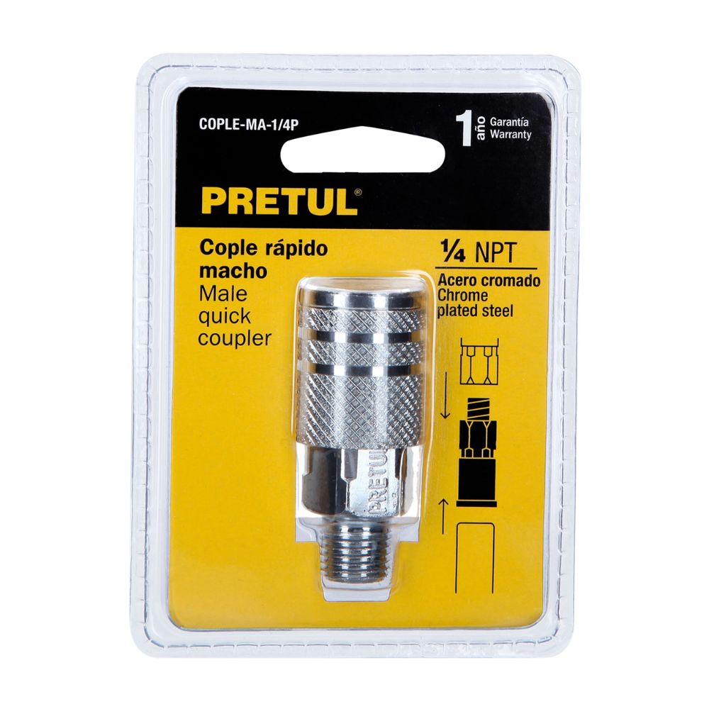 Acople rápido de acero, macho, cuerda 1/4″ NPT, PRETUL