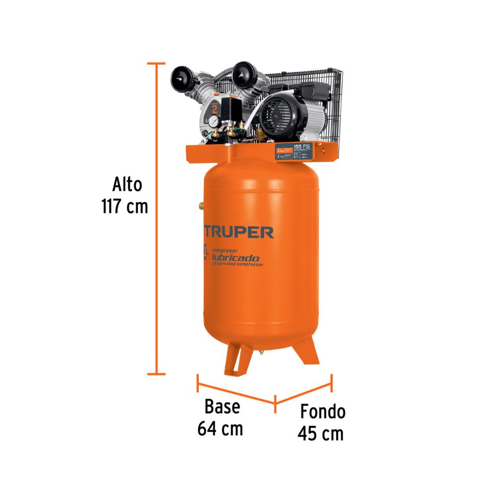Compresor vertical 120 L, 4 HP (máx), 220 V, con clavija TRUPER