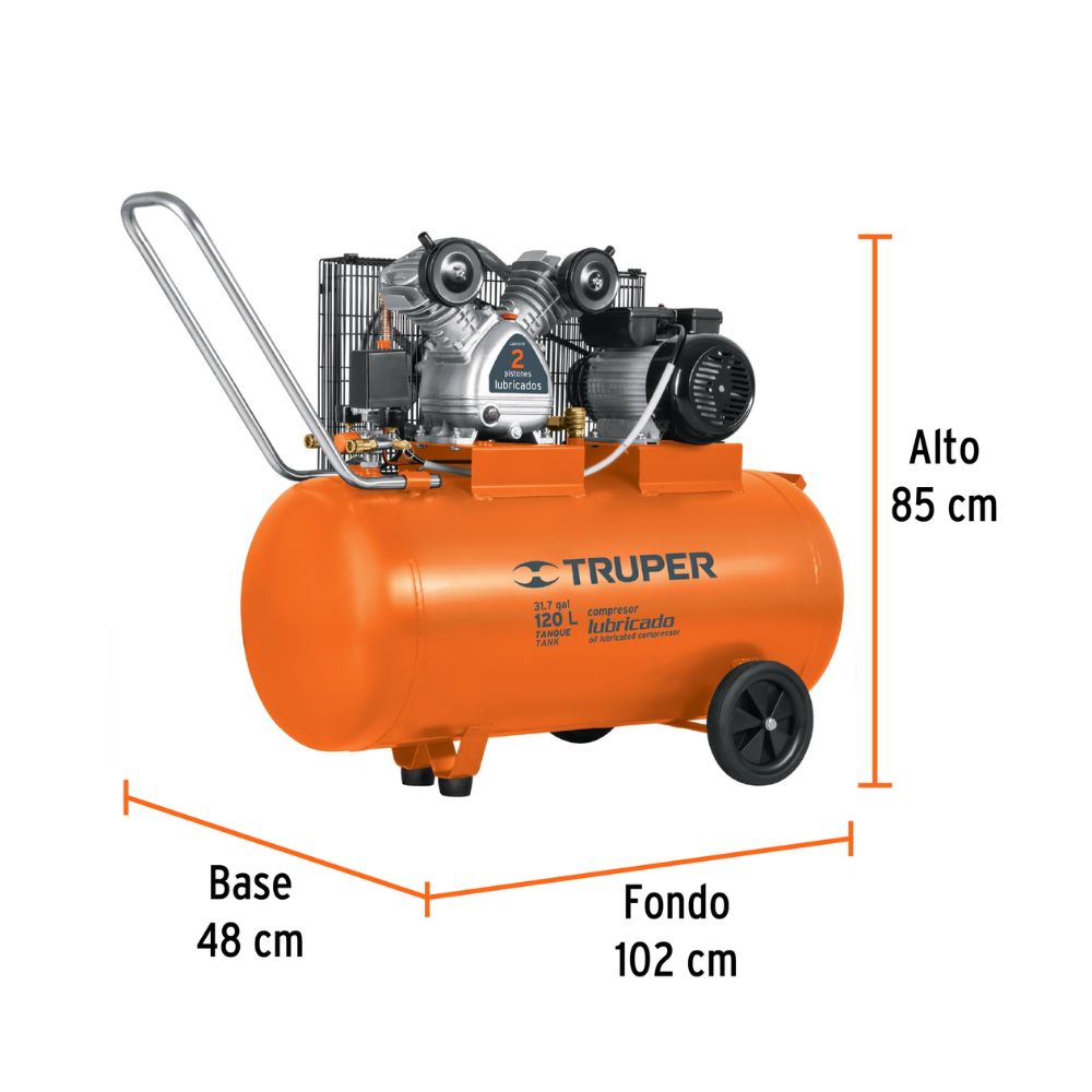 Compresor horizontal 120 L, 4 HP (máx), 220 V, con clavija TRUPER