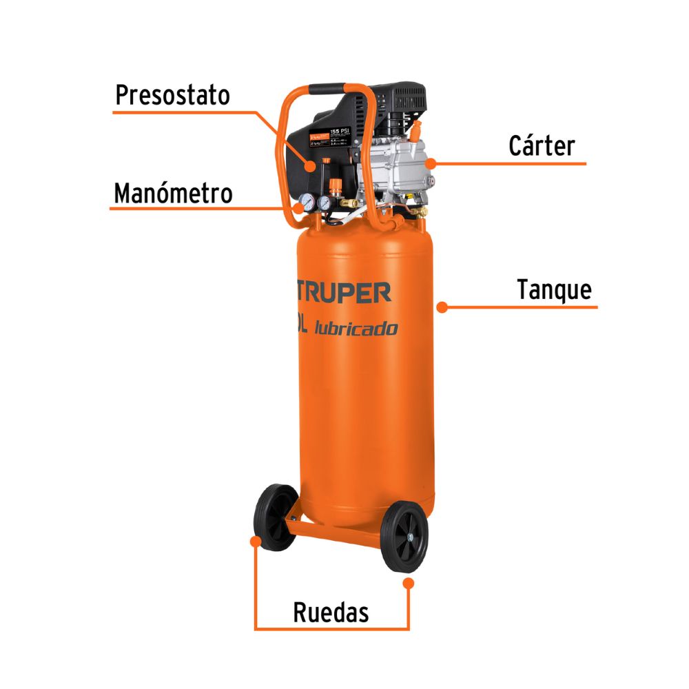 Compresor vertical 80 L, 3-1/2 HP (potencia máxima), 220 V TRUPER