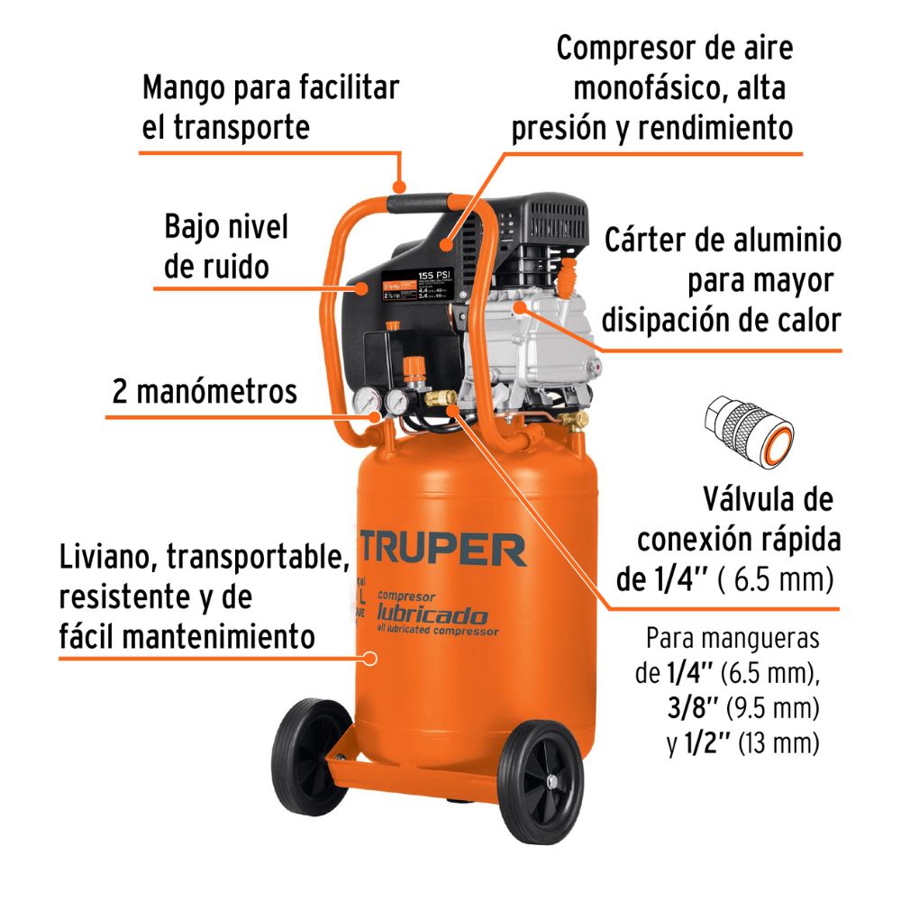 Compresor vertical 50 L, 3-1/2 HP (potencia máxima), 220 V TRUPER