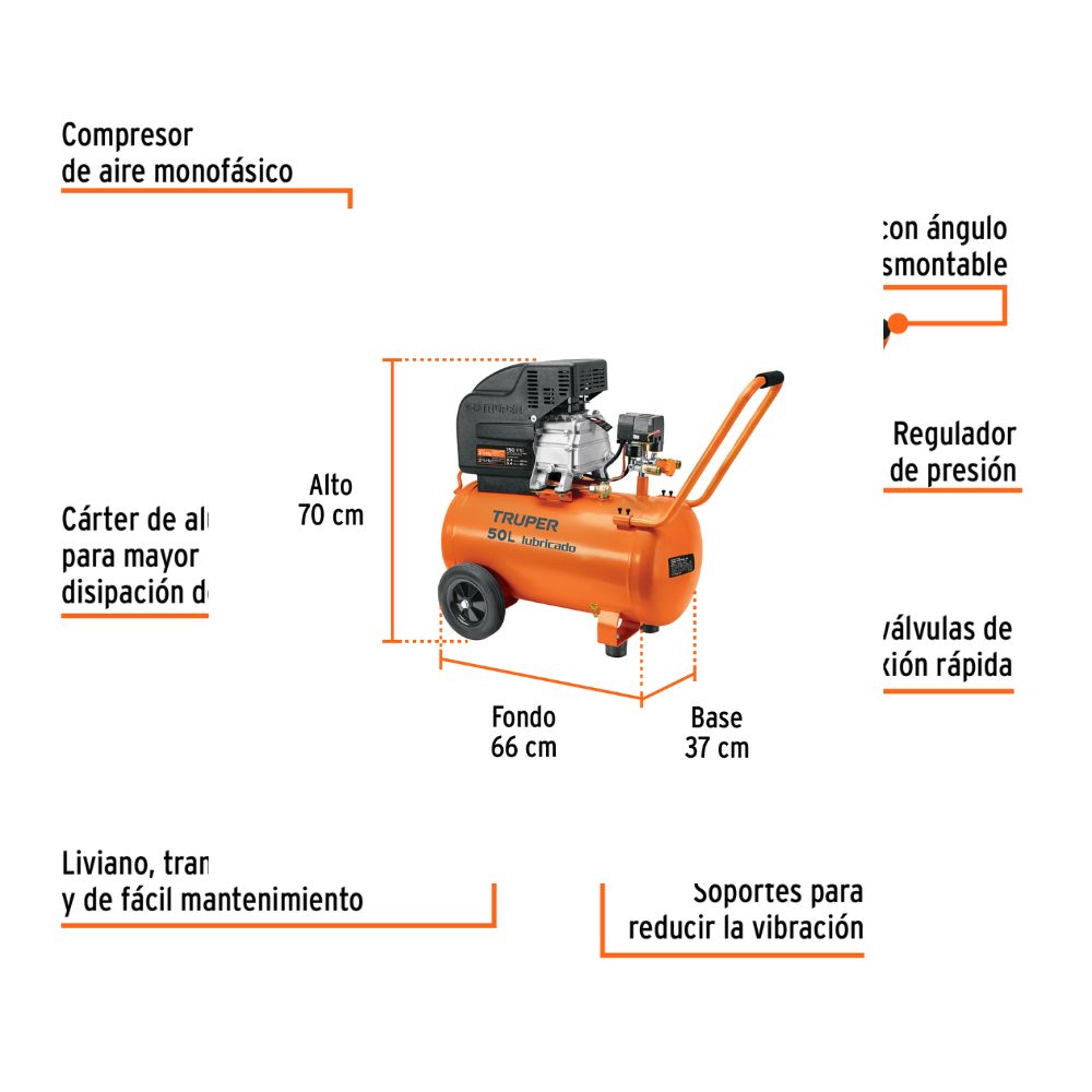 Compresor lubricado de aire, 50 L, 220 V/60 Hz TRUPER