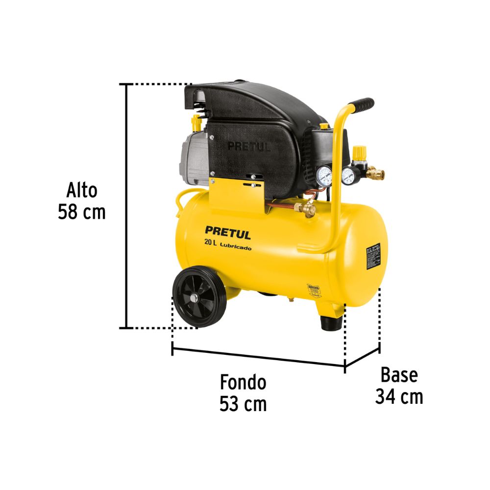 Compresor lubricado de aire, 20 L, 220 V/60 Hz, PRETUL