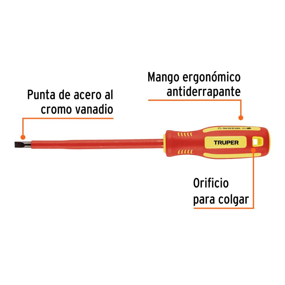 Desarmador dieléctrico plano 1/4″ x 6″, TRUPER