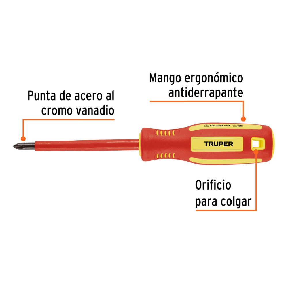 Desarmador dieléctrico de estrella 1/4″ x 4″, TRUPER