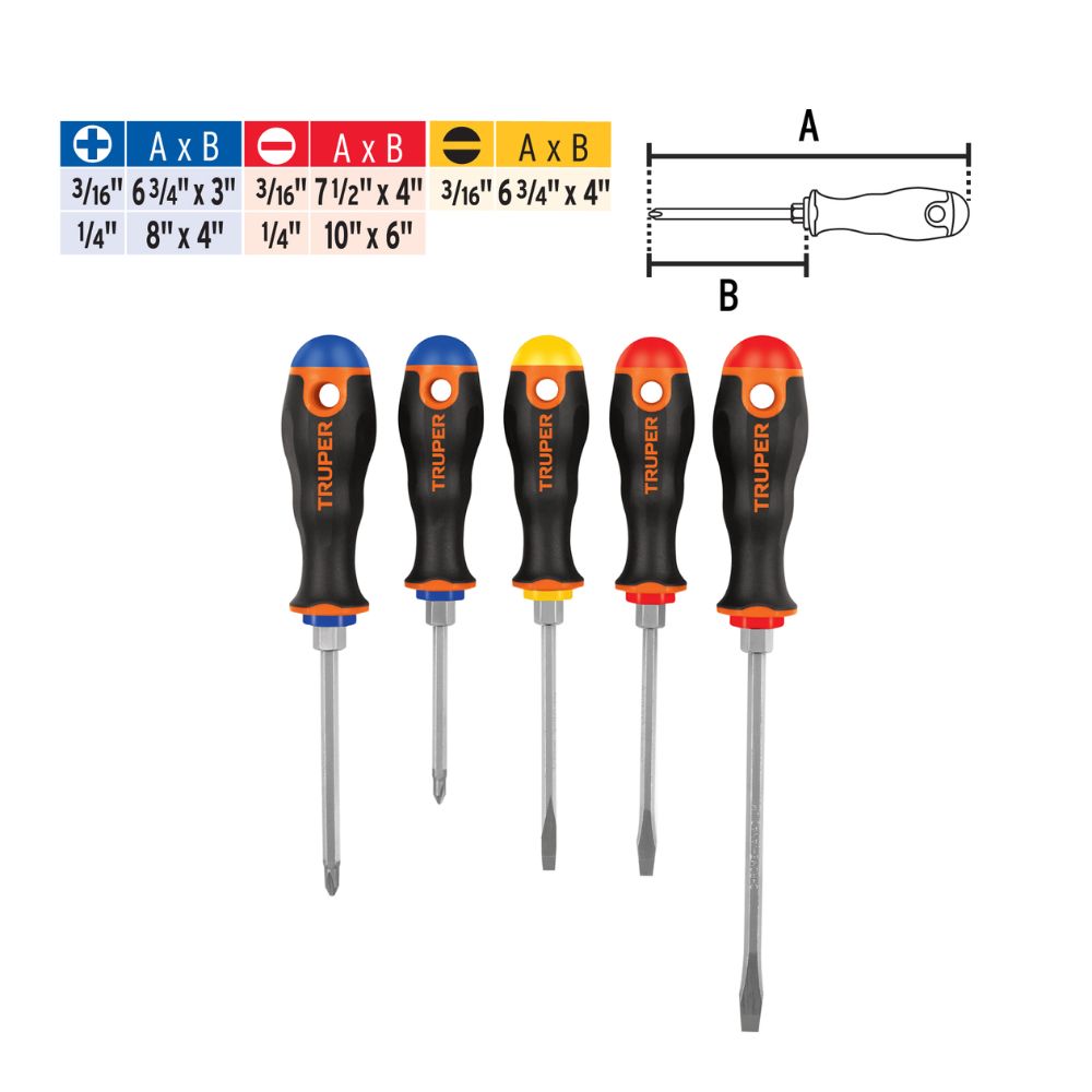 Juego de desarmadores 5pz mango Comfort Grip, TRUPER