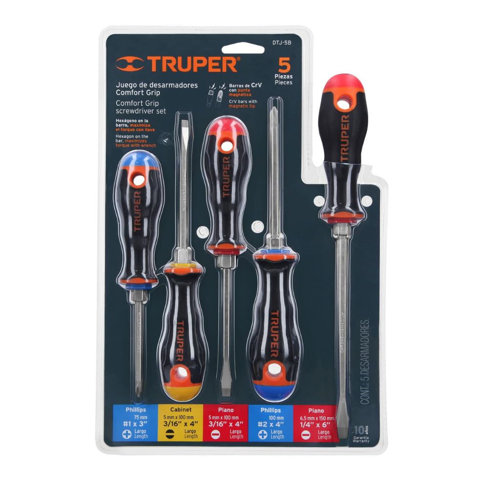 Juego de desarmadores 5pz mango Comfort Grip, TRUPER