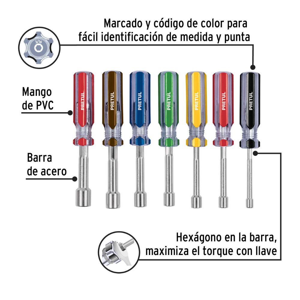 Desarmadores de dado 7pz PRETUL