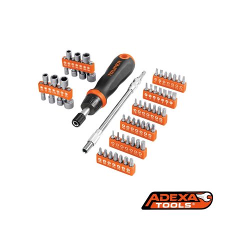 Desarmador tipo ratchet con 42 puntas, 14 dados y extensión TRUPER