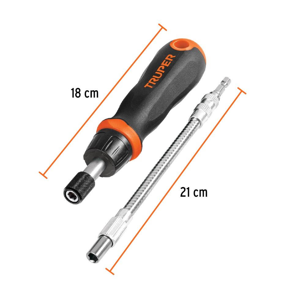 Desarmador tipo ratchet con 42 puntas, 14 dados y extensión TRUPER