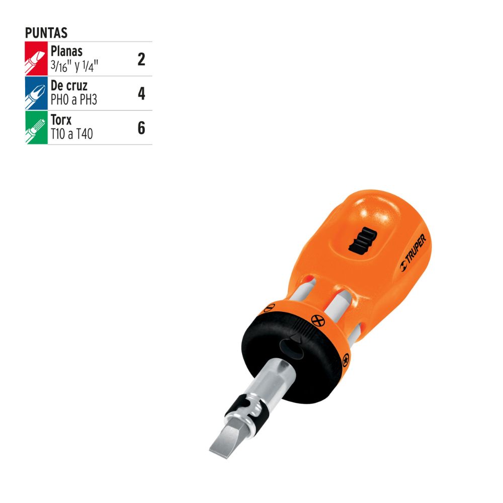 Desarmadores honguito con ratchet y 6 puntas dobles, TRUPER