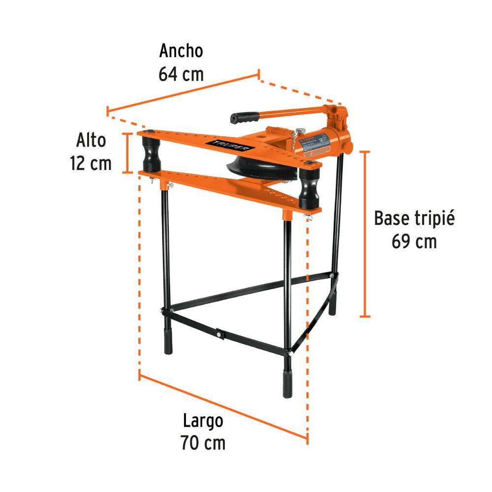 Doblador hidráulico para tubo, horizontal con tripié, 12 ton TRUPER