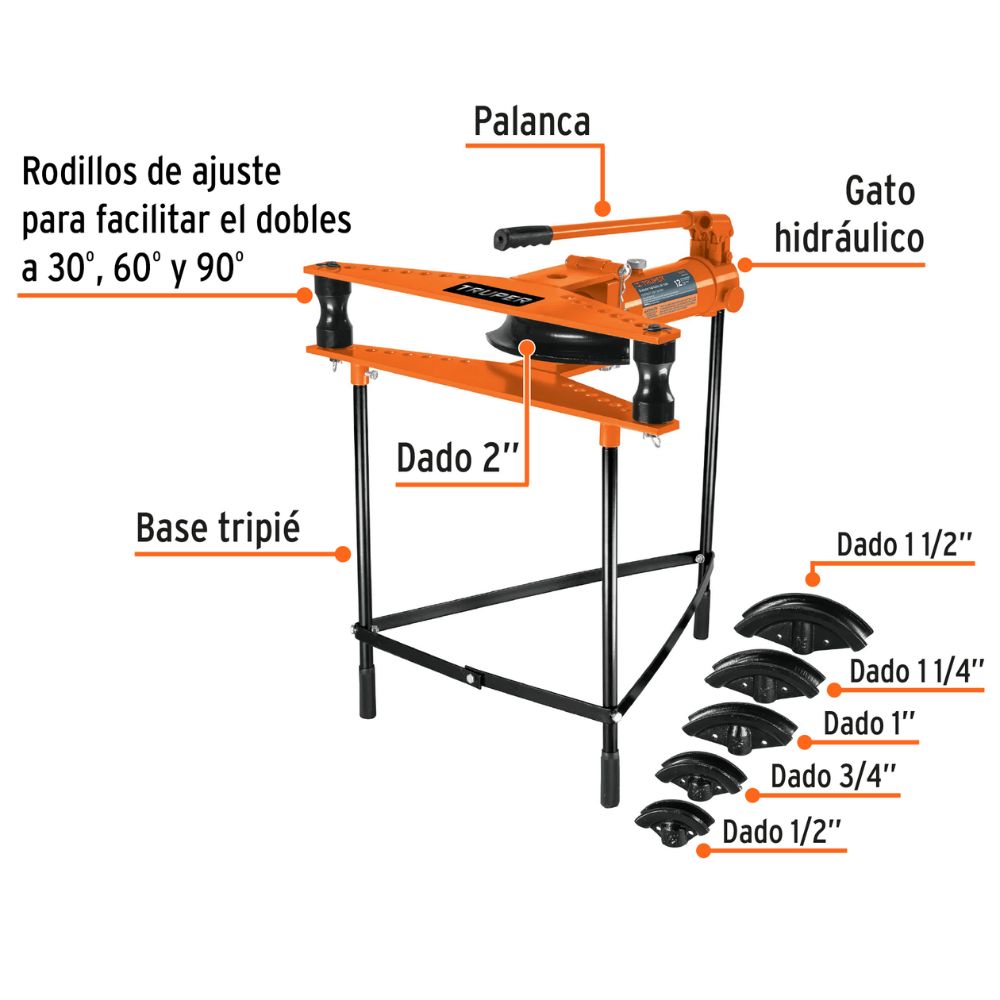 Doblador hidráulico para tubo, horizontal con tripié, 12 ton TRUPER