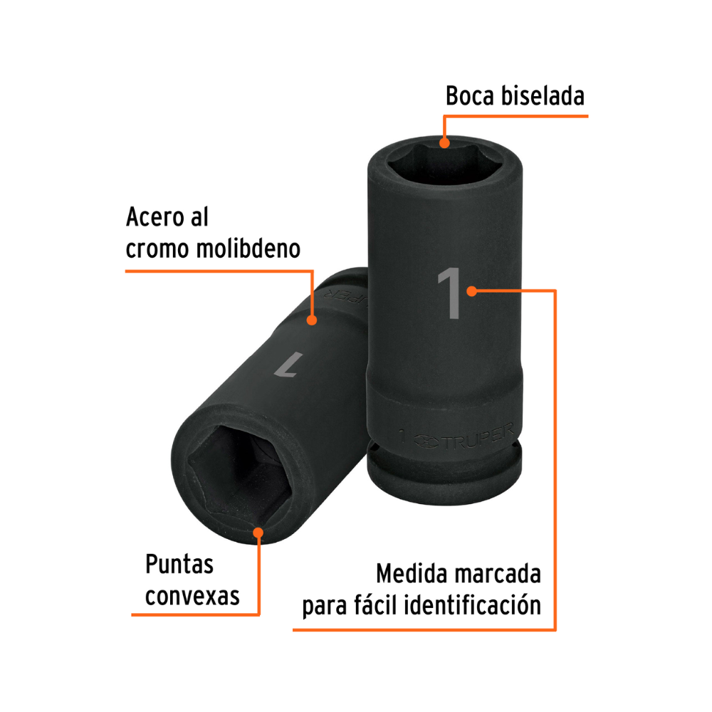 Dado tubular de impacto de 1″, hexagonal, encastre 3/4″, TRUPER