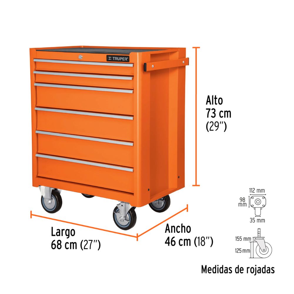 Organizador, carro metálico, 6 cajones, capacidad 130 kg, TRUPER