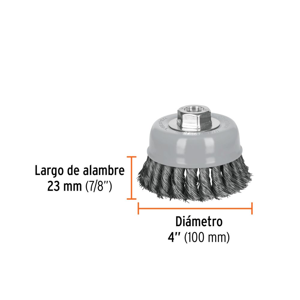 Escobilla tipo copa 4″ alambre trenzado fino TRUPER