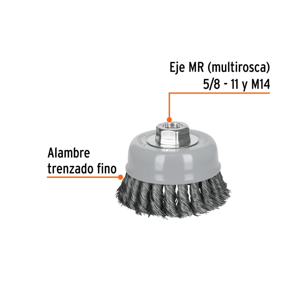 Escobilla tipo copa 4″ alambre trenzado fino TRUPER