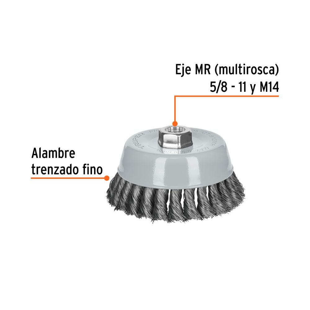 Escobilla tipo copa 5″ alambre trenzado fino TRUPER