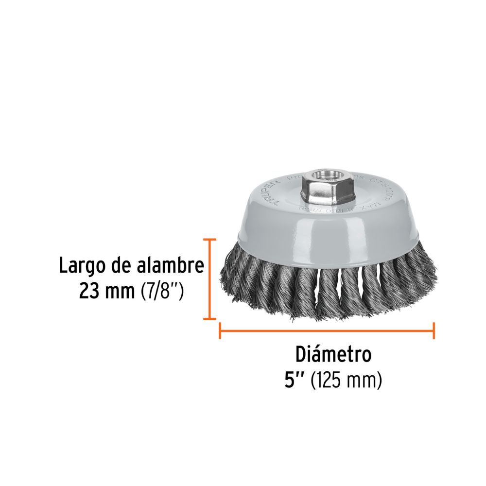 Escobilla tipo copa 5″ alambre trenzado fino TRUPER