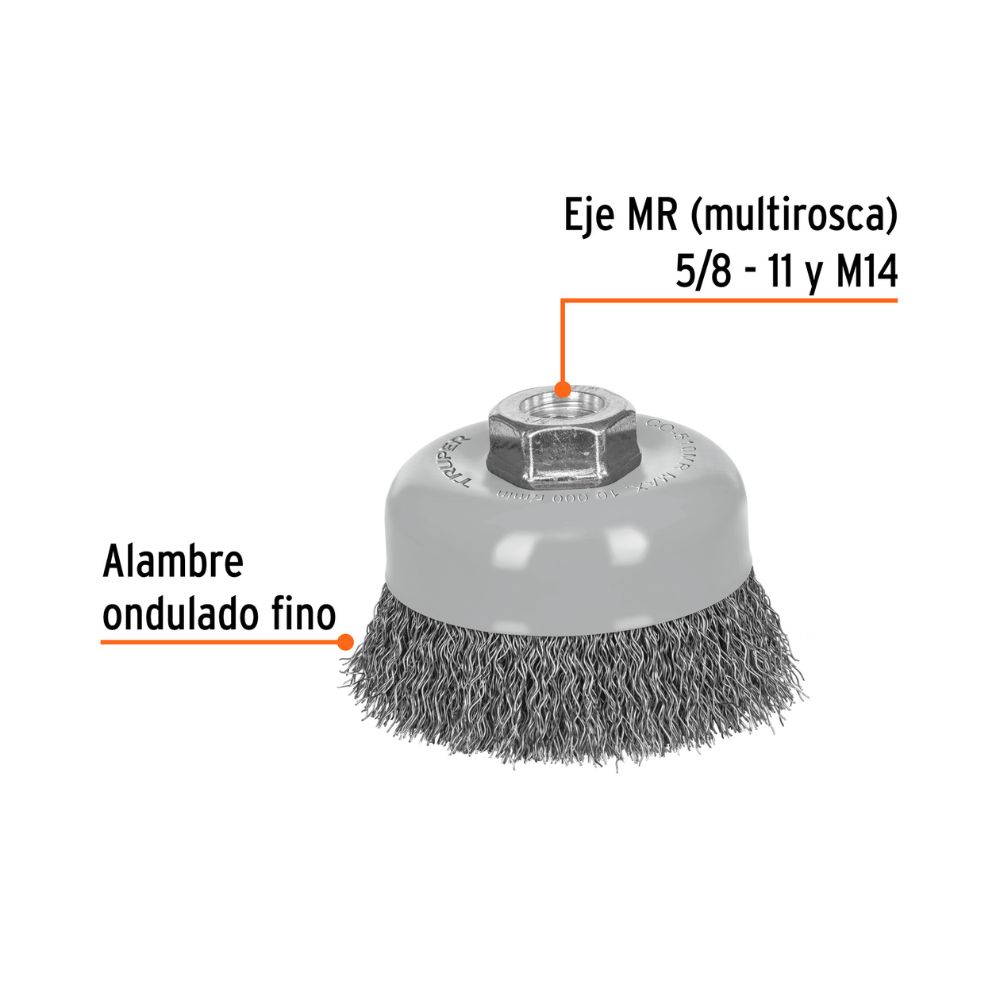 Escobilla tipo copa  4″ alambre ondulado fino TRUPER