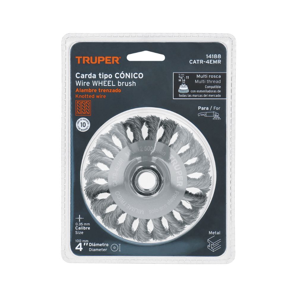 Escobilla tipo cónico 4″ alambre trenzado TRUPER
