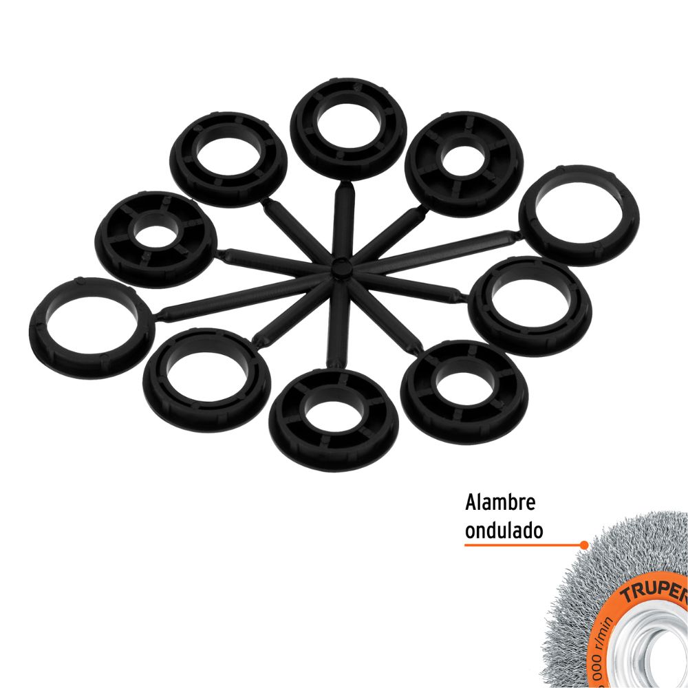 Escobilla de alambre ondulado 6″ x 3/4″ para esmeril, TRUPER