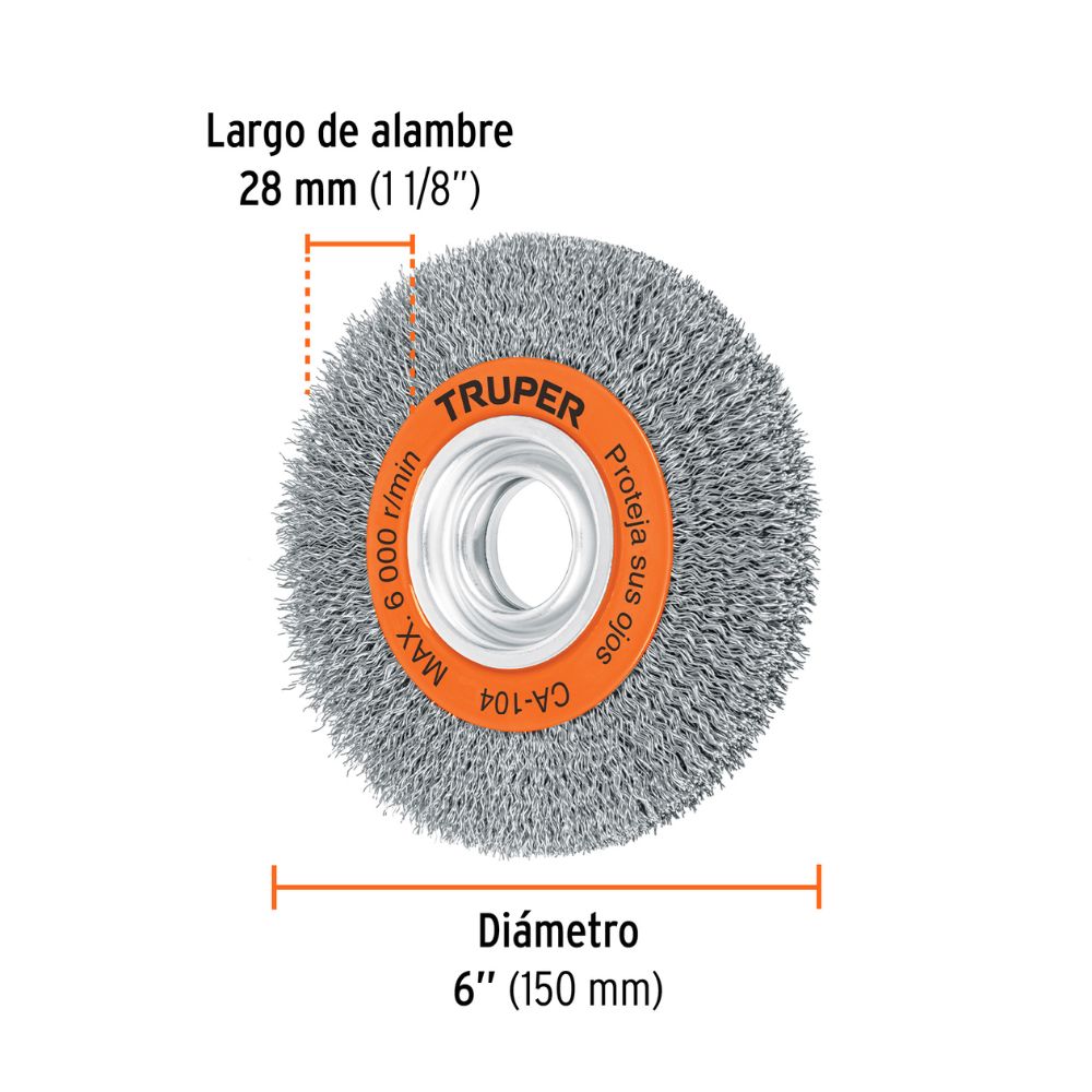 Escobilla de alambre ondulado 6″ x 3/4″ para esmeril, TRUPER