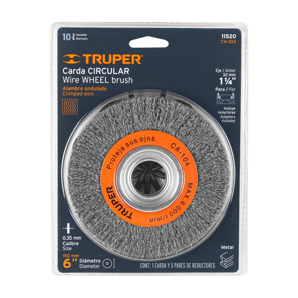 Escobilla de alambre ondulado 6″ x 3/4″ para esmeril, TRUPER