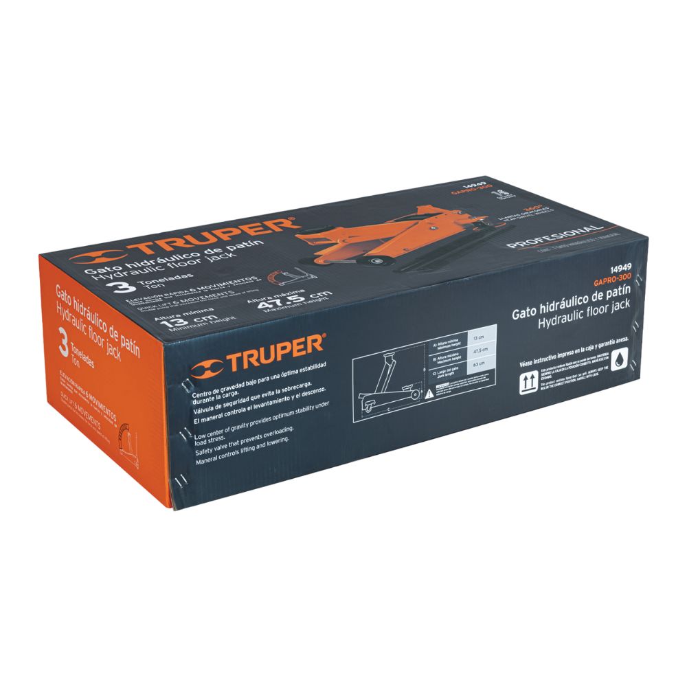 Gata tipo lagarto hidráulico 3t profesional, 6 movimientos TRUPER