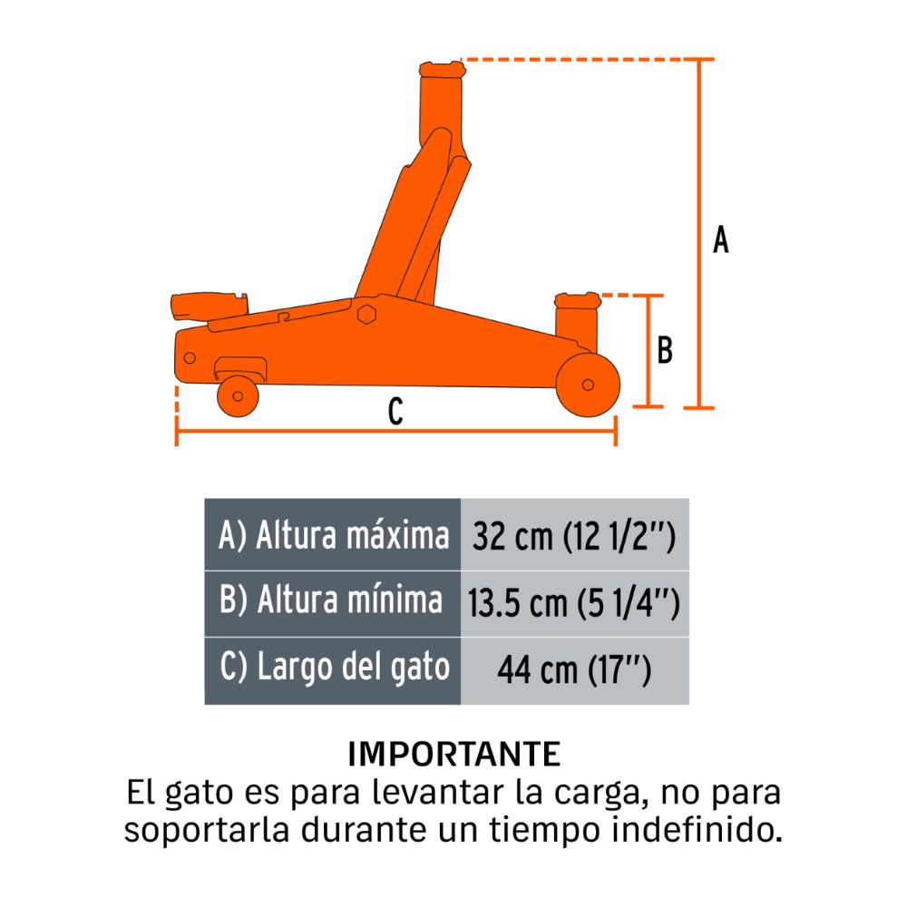 Gato tipo lagarto hidráulico, 2t, 30 movimientos, TRUPER