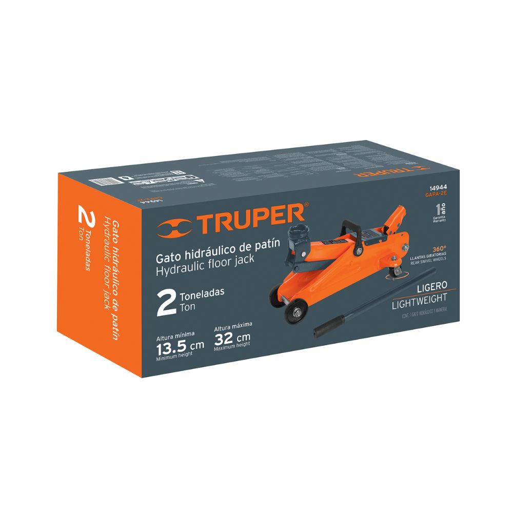 Gato tipo lagarto hidráulico, 2t, 30 movimientos, TRUPER