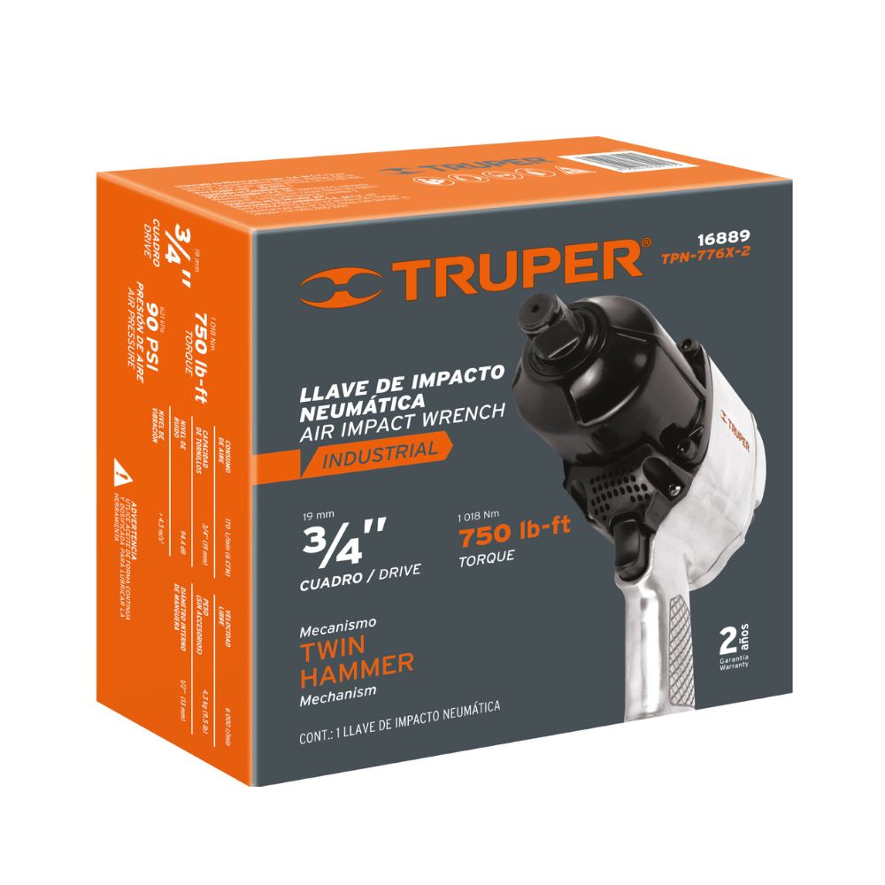 Llave de impacto neumática 3/4″, industrial, TRUPER