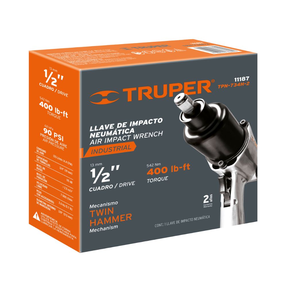 Llave de impacto neumática 1/2″, industrial, TRUPER