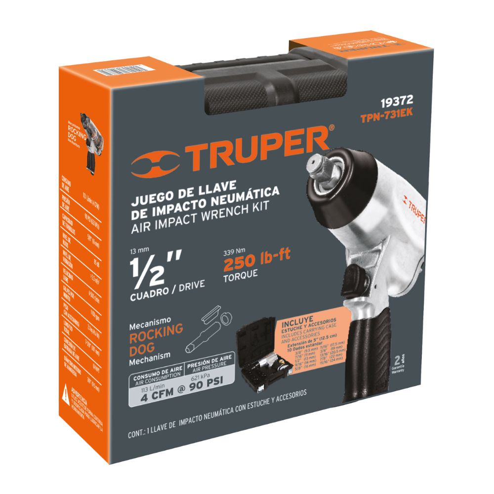 Kit de llave de impacto 1/2″, con estuche TRUPER
