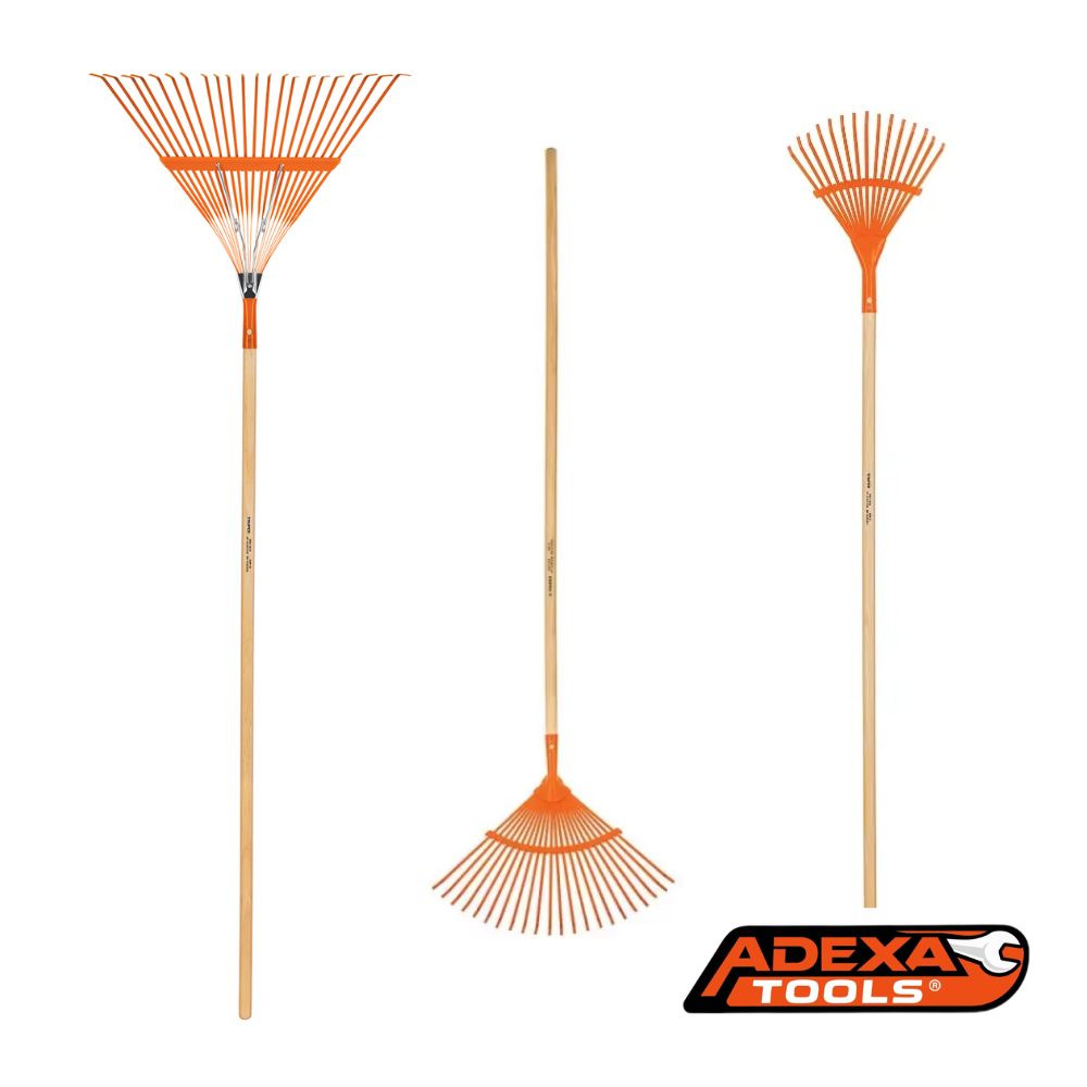 Escoba metálica para jardín, recta, 22 dientes, mango 48″ TRUPER