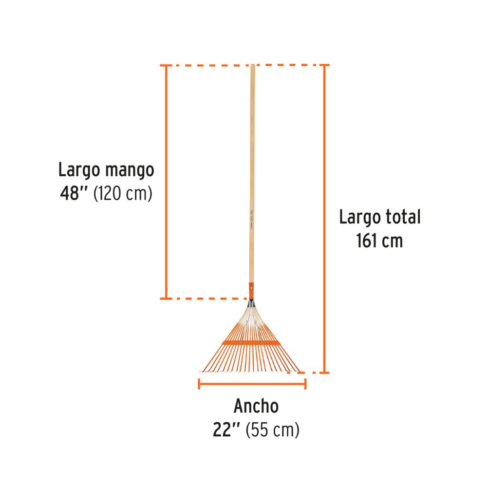 Escoba metálica para jardín, recta, 22 dientes, mango 48″ TRUPER