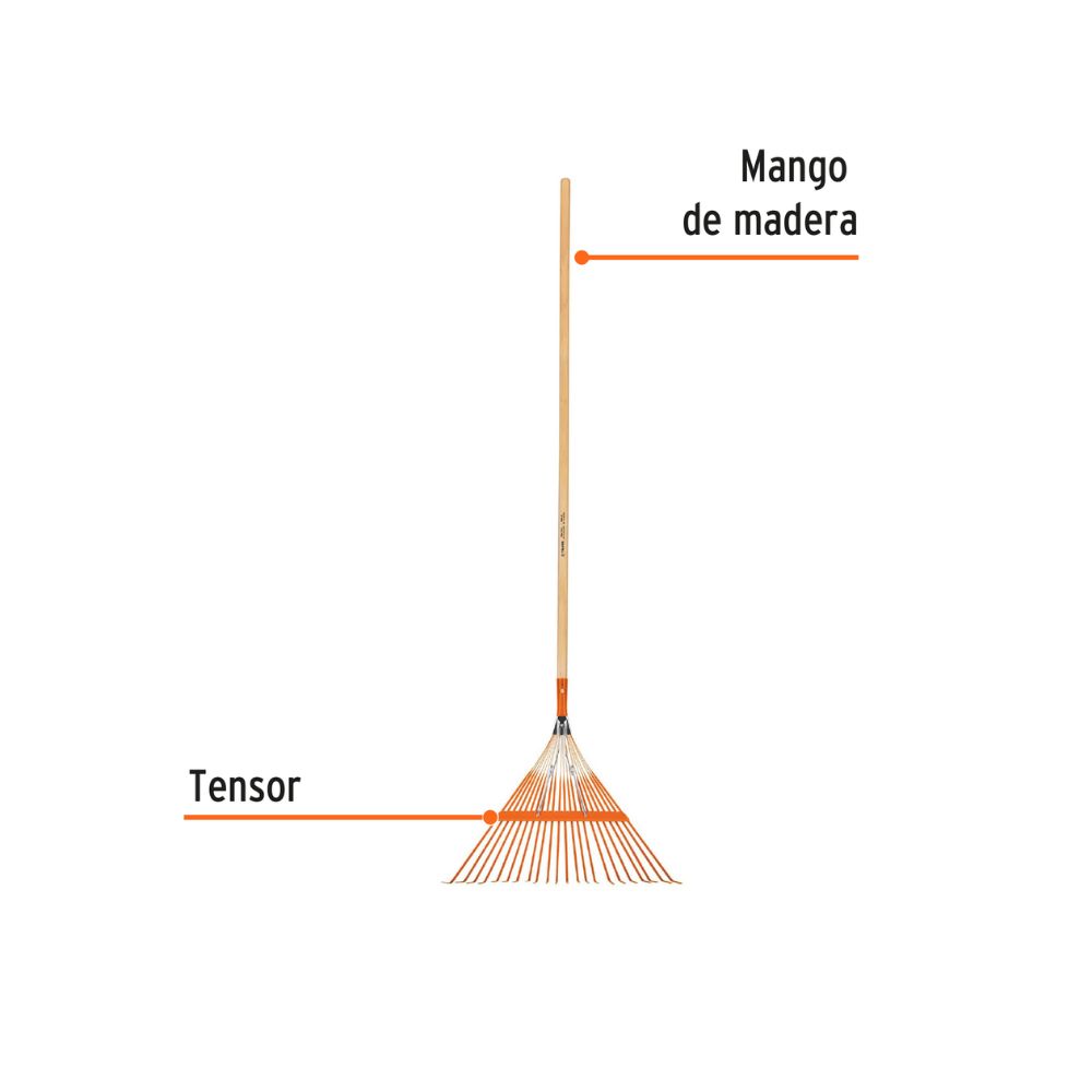 Escoba metálica para jardín, recta, 22 dientes, mango 48″ TRUPER