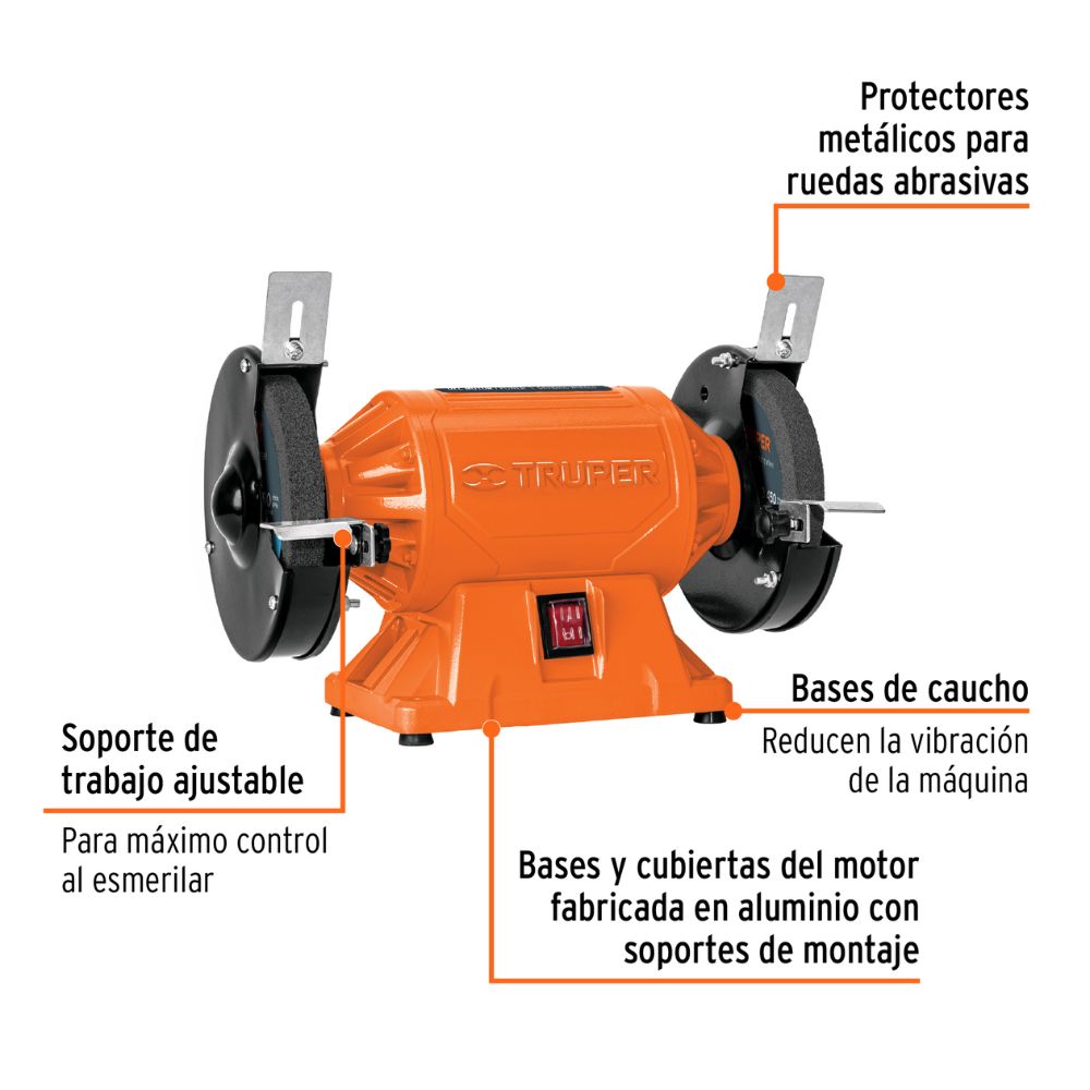 Amoladora de banco 6″, 1/2 HP, 220 V, TRUPER