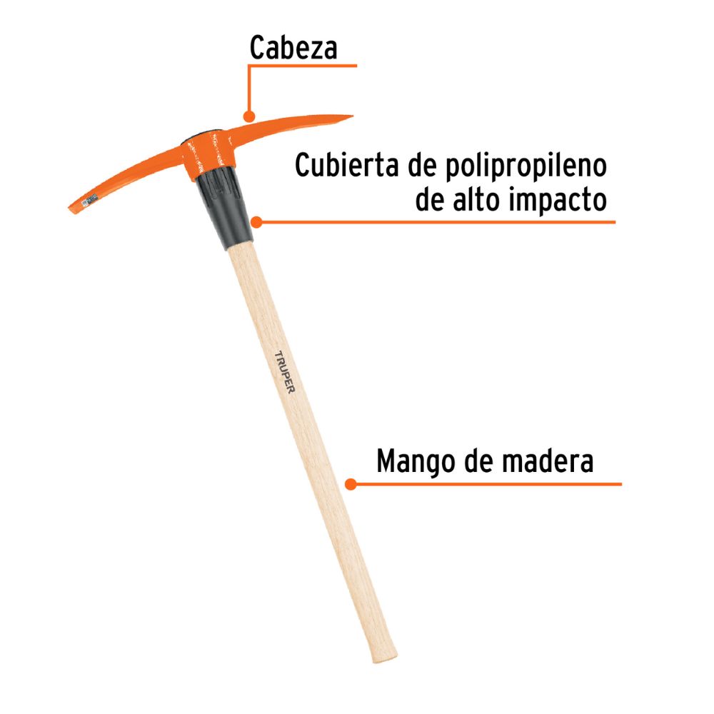 Pico y zapapico, 5 lbs, mango madera 36″ TRUPER