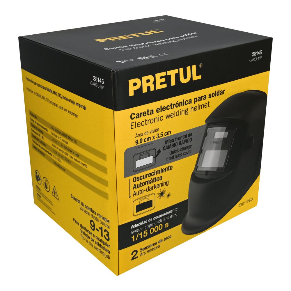 Careta electrónica para soldar sombra 9-13, negra, PRETUL
